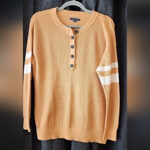 American Eagle Ribbed Henley Sweater M | Mustard Tan Knit Button Front Pullover